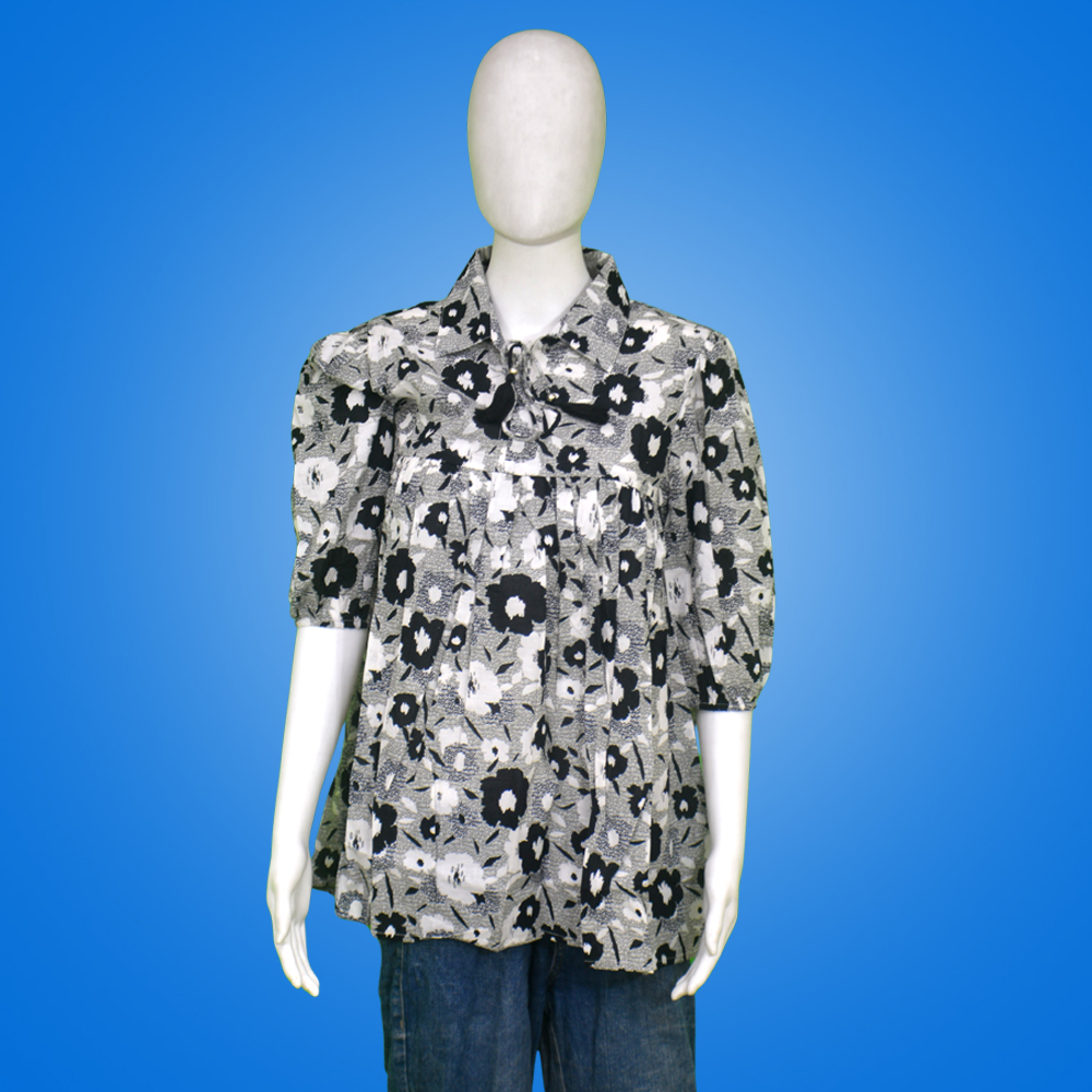 Black & White Floral Collared Kurtis