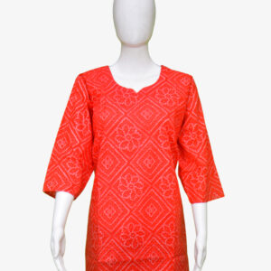 Red Base White Flower Print Kurti