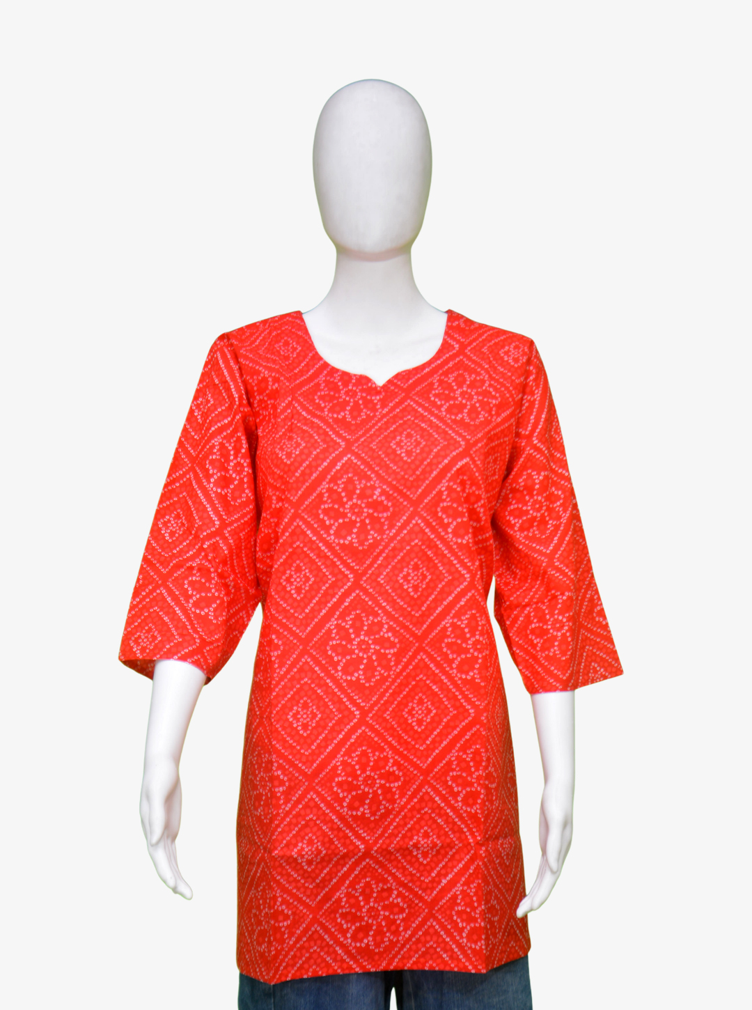 Red Base White Flower Print Kurti